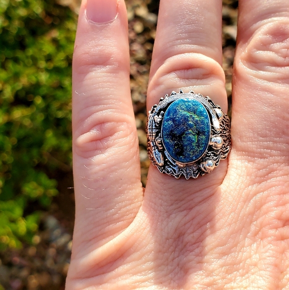 New Unique Blue Titanium Druzy Lizard Silver Ring. - Picture 6 of 12